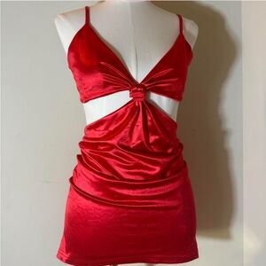 Red Satin Cutout Dress